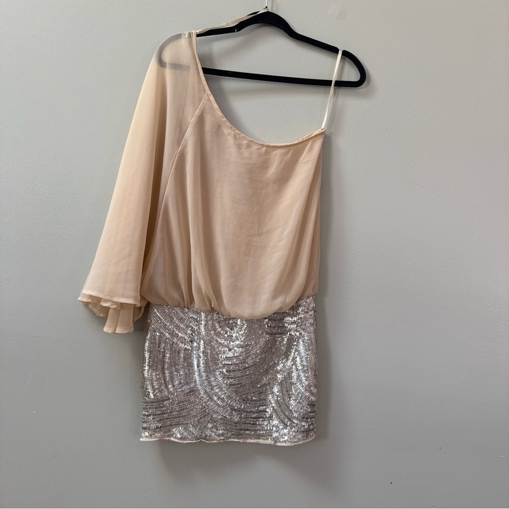 Arden B Cream and Silver One Shoulder Dress